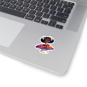 African American girl with large eyes on a mushroom sticker