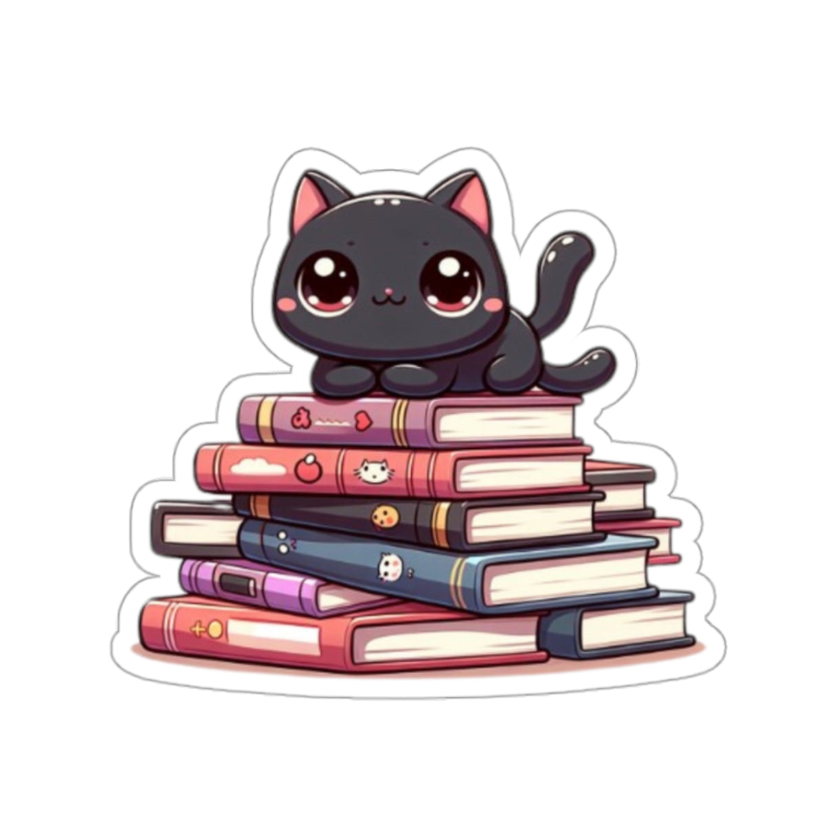 Cute Black Cat sitting on books