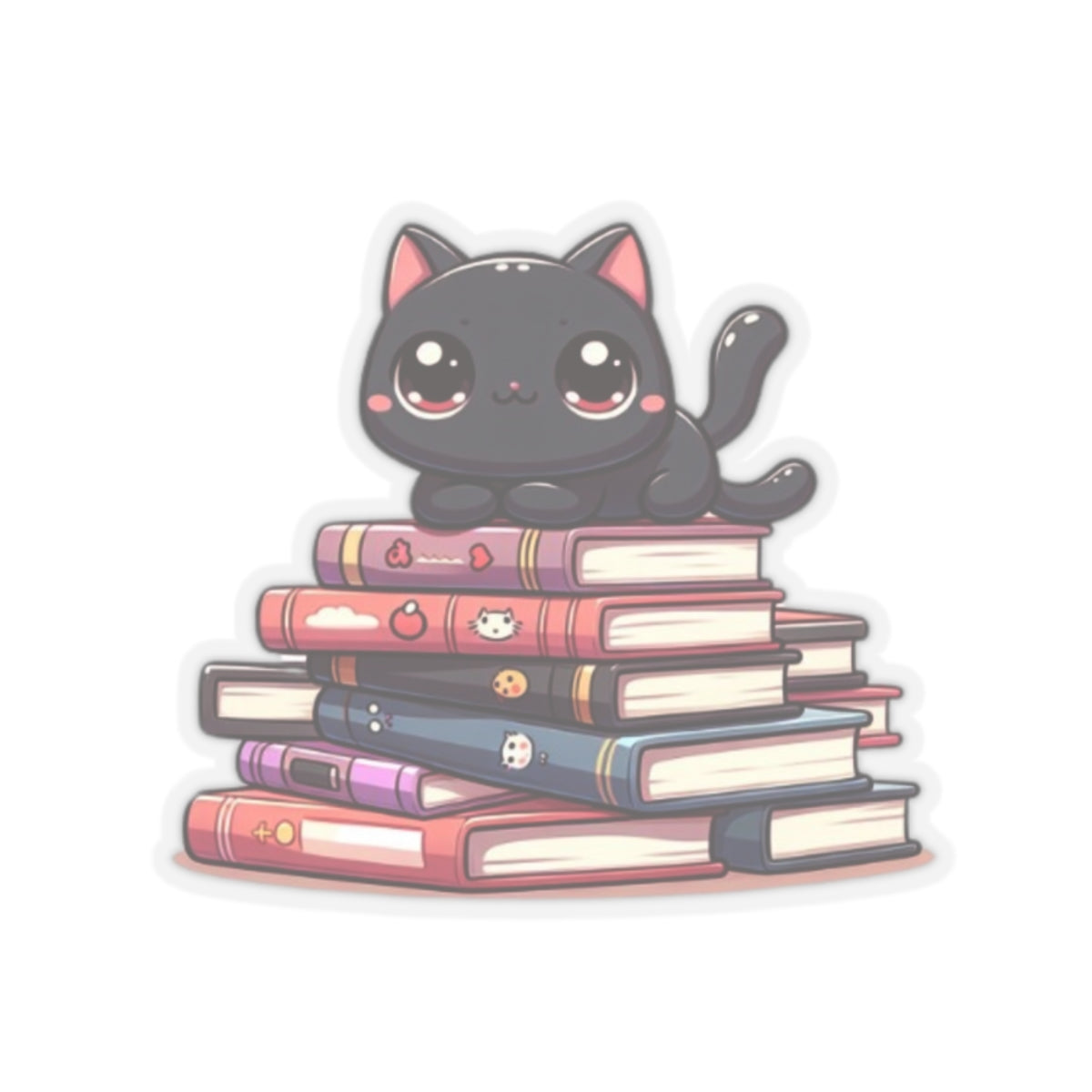 Cute Black Cat sitting on books