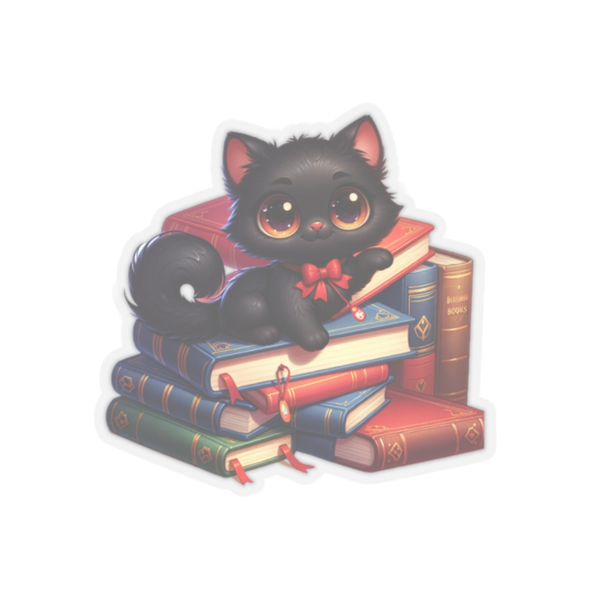 This Adorable Black cat sitting on books sticker