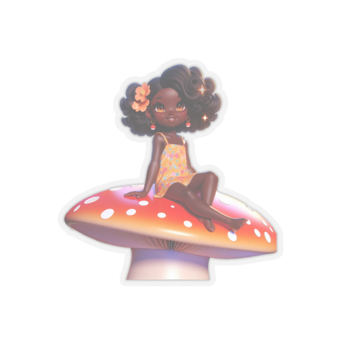 African American Girl sitting on mushroom