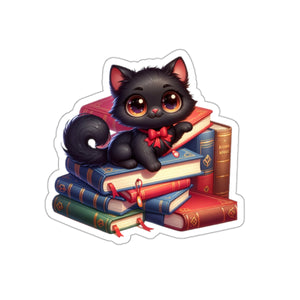 This Adorable Black cat sitting on books sticker