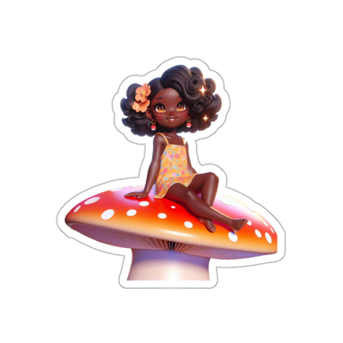 African American Girl sitting on mushroom